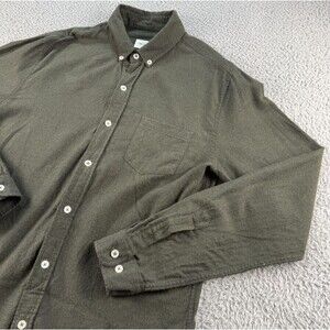 Octobre Editions Button Down Shirt Mens Medium Green Wool Blend Oxford Pocket